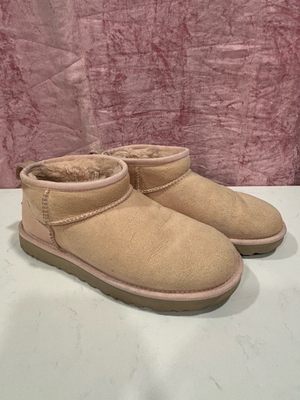 UGG Short Shearling Boots in Blush Pink